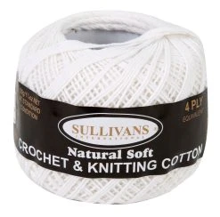 Sullivans Crochet And Knitting Yarn 4ply, White- 50g Cotton Yarn
