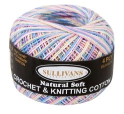 Sullivans Crochet And Knitting Yarn 4ply, Variegated Multi- 50g Cotton Yarn