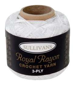Sullivans Crochet Yarn 3ply, White- 50g Royal Rayon Yarn