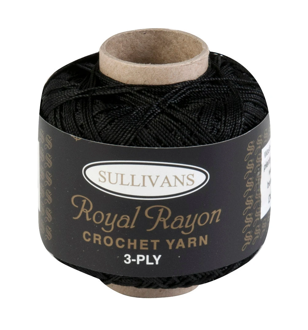 Sullivans Crochet Yarn 3ply, Black- 50g Royal Rayon Yarn Sullivans Crochet Yarn 3ply, Black- 50g Royal Rayon Yarn -Lincraft shop 20659400 a9bdadf5 2486 41ed bbef 63bc8100d2ee