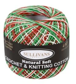 Sullivans Crochet And Knitting Yarn 4ply, Variegated Christmas- 50g Cotton Yarn