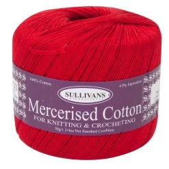 Sullivans Mercerised Crochet Yarn, Red- 50g Cotton Yarn