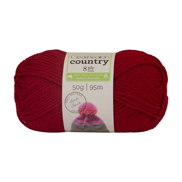 Cleckheaton Country 8ply Crochet & Knitting Yarn, Deep Red- 50g Wool Yarn