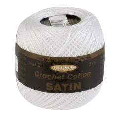 Sullivans Crochet Yarn 2ply, White- 50g Cotton Satin Yarn