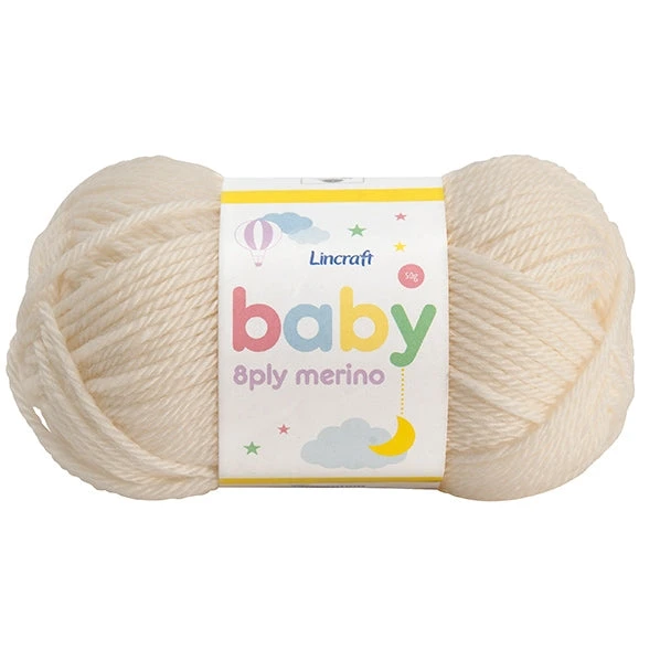 Lincraft Baby Merino Crochet & Knitting Yarn 8ply, Cream- 50g Merino Wool Yarn