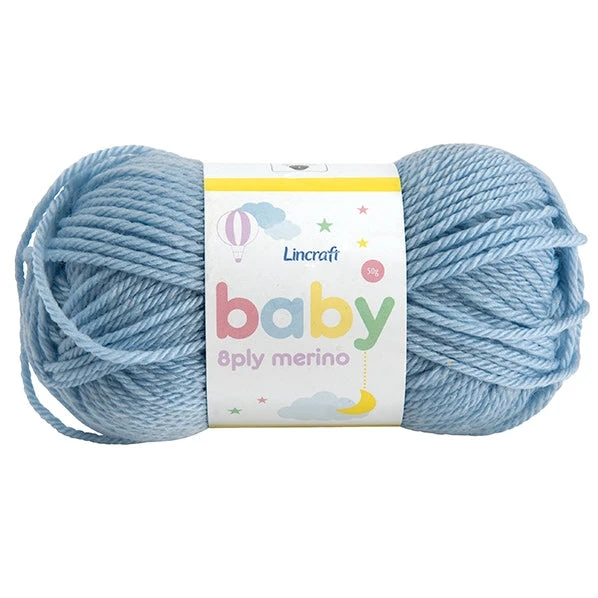 Lincraft Baby Merino Crochet & Knitting Yarn 8ply, Sky Blue- 50g Merino Wool Yarn