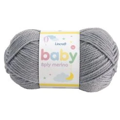 Lincraft Baby Merino Crochet & Knitting Yarn 8ply, Silver- 50g Merino Wool Yarn