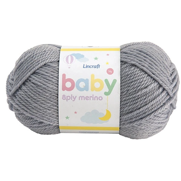 Lincraft Baby Merino Crochet & Knitting Yarn 8ply, Silver- 50g Merino Wool Yarn