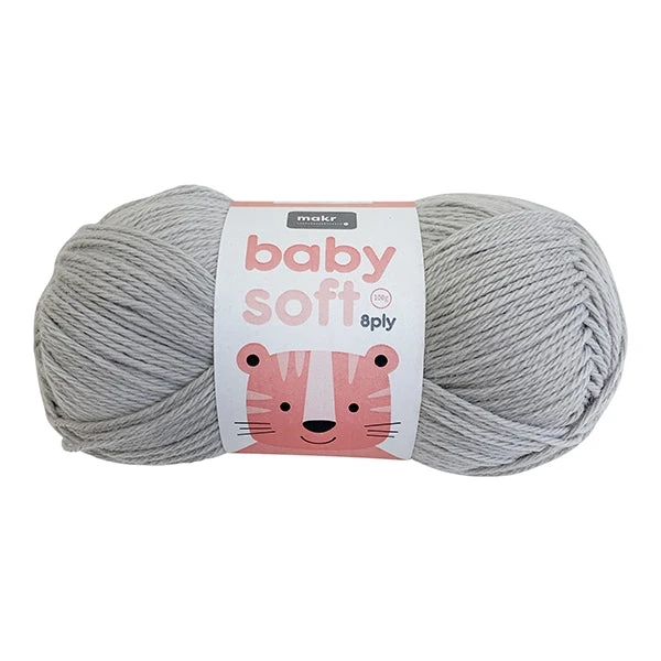 Makr Baby Soft Crochet & Knitting Yarn 8ply, Silver- 100g Acrylic Nylon Blend Yarn