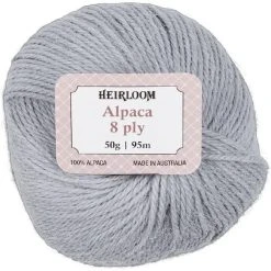 Heirloom 8ply Crochet & Knitting Yarn, Grey Mist- 50g Alpaca Yarn