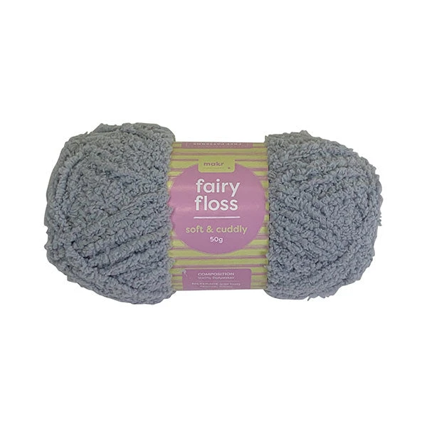 Lincraft Makr Fairy Floss Crochet & Knitting Yarn, Silver - 50g Polyester Yarn