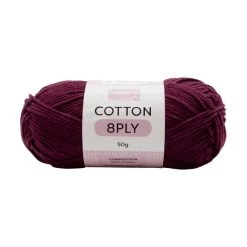 Makr Cotton Crochet & Knitting Yarn 8Ply, Winery- 50g Cotton Yarn