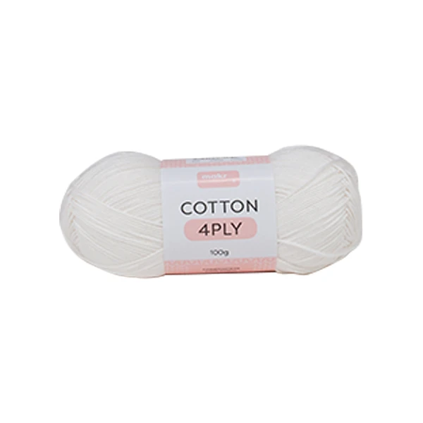 Makr Cotton 4ply Crochet & Knitting Yarn, White- 100g Cotton Yarn