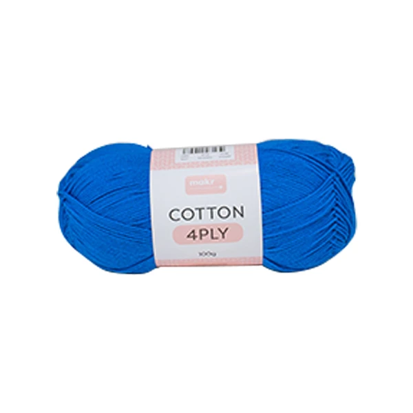 Makr Cotton 4ply Crochet & Knitting Yarn, Blue- 100g Cotton Yarn