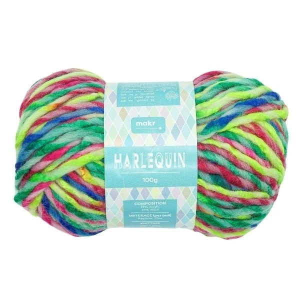 Makr Harlequin Crochet & Knitting Yarn, Chartreuse Mix- 100g Acrylic Wool Yarn
