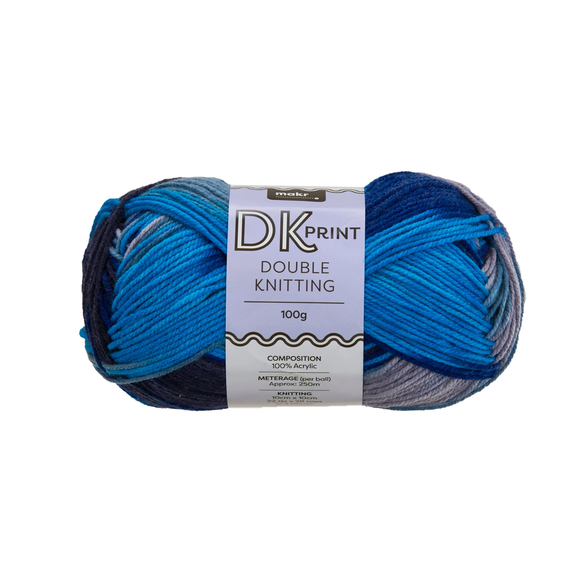 Makr Dk Print Crochet & Knitting Yarn, Multi Blues Mix- 100g