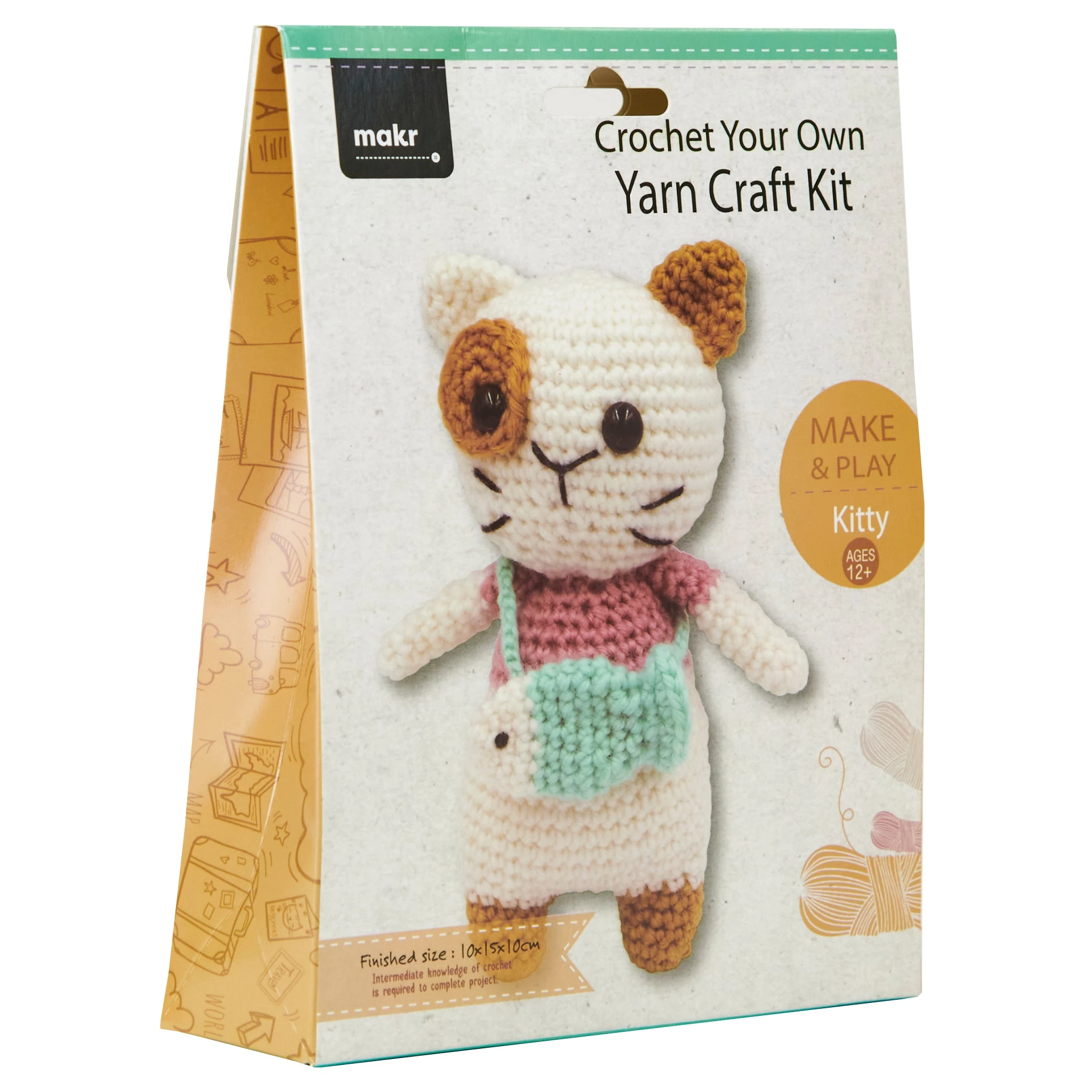 Makr DIY Crochet Animal Kit, Cat- 10x15x10cm