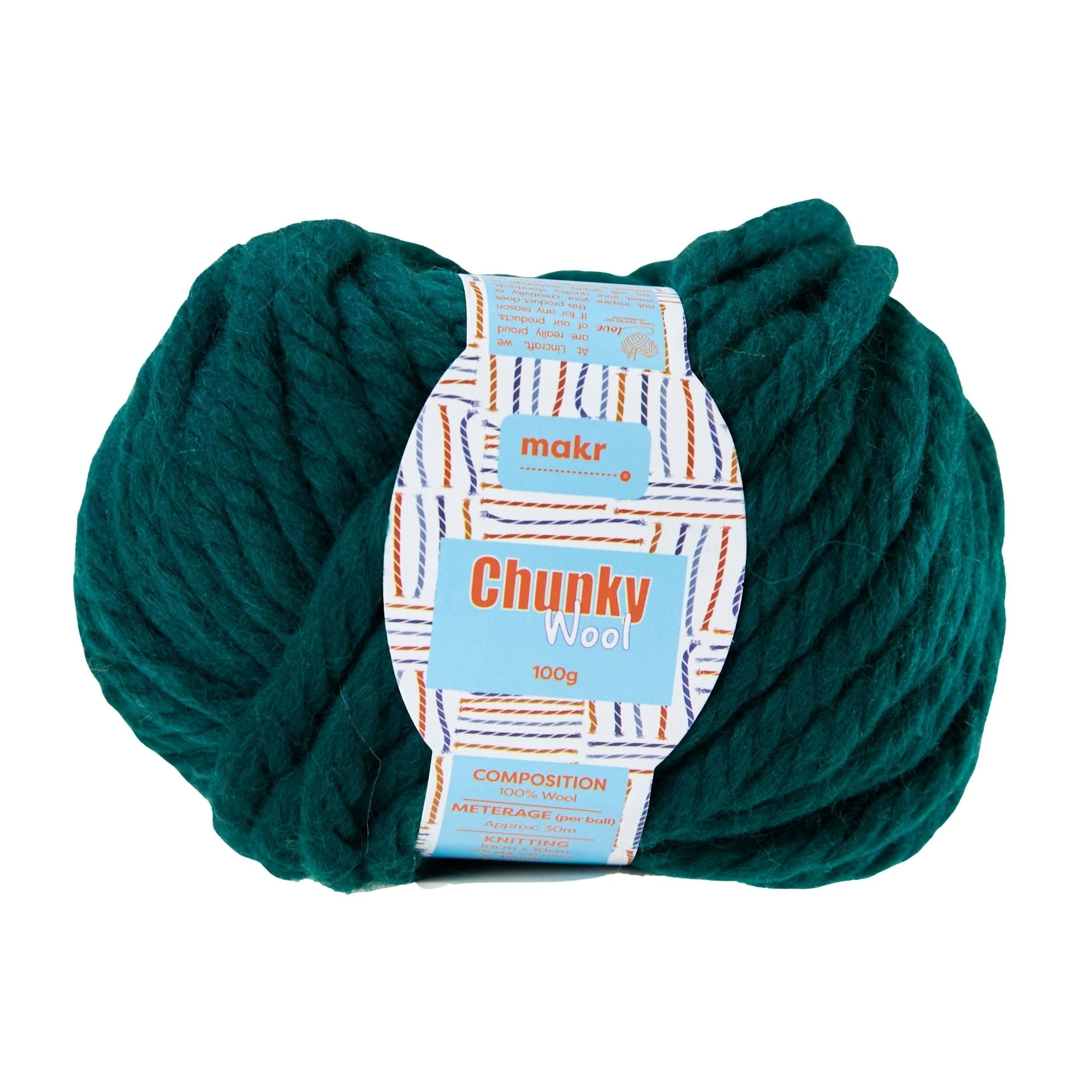Makr Chunky Wool Crochet & Knitting Yarn, Rain Forest- 100g