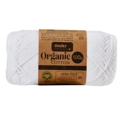 Makr Organic Cotton Crochet & Knitting Yarn, White- 100g Cotton Yarn
