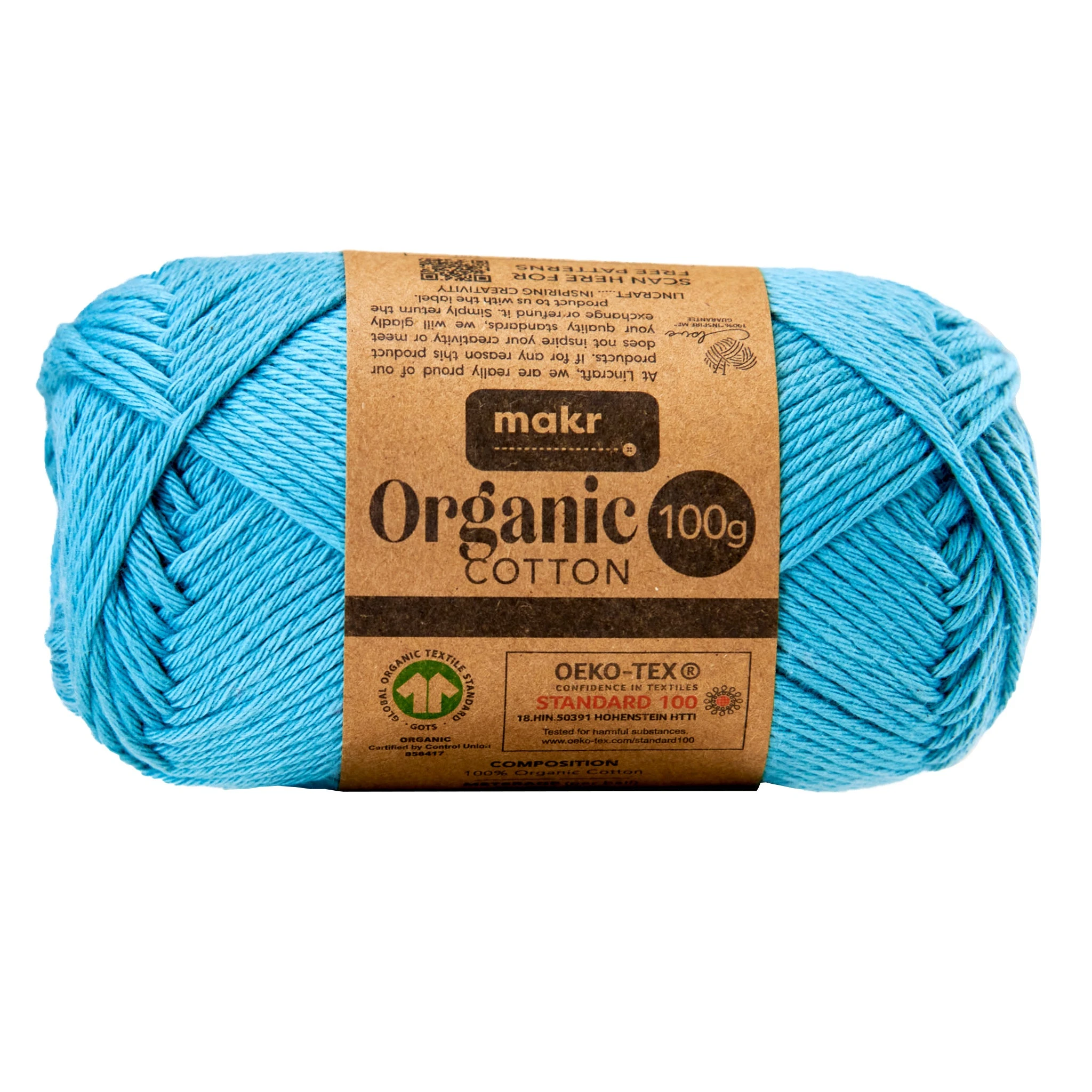 Makr Organic Cotton Crochet & Knitting Yarn, Nile Blue- 100g Cotton Yarn
