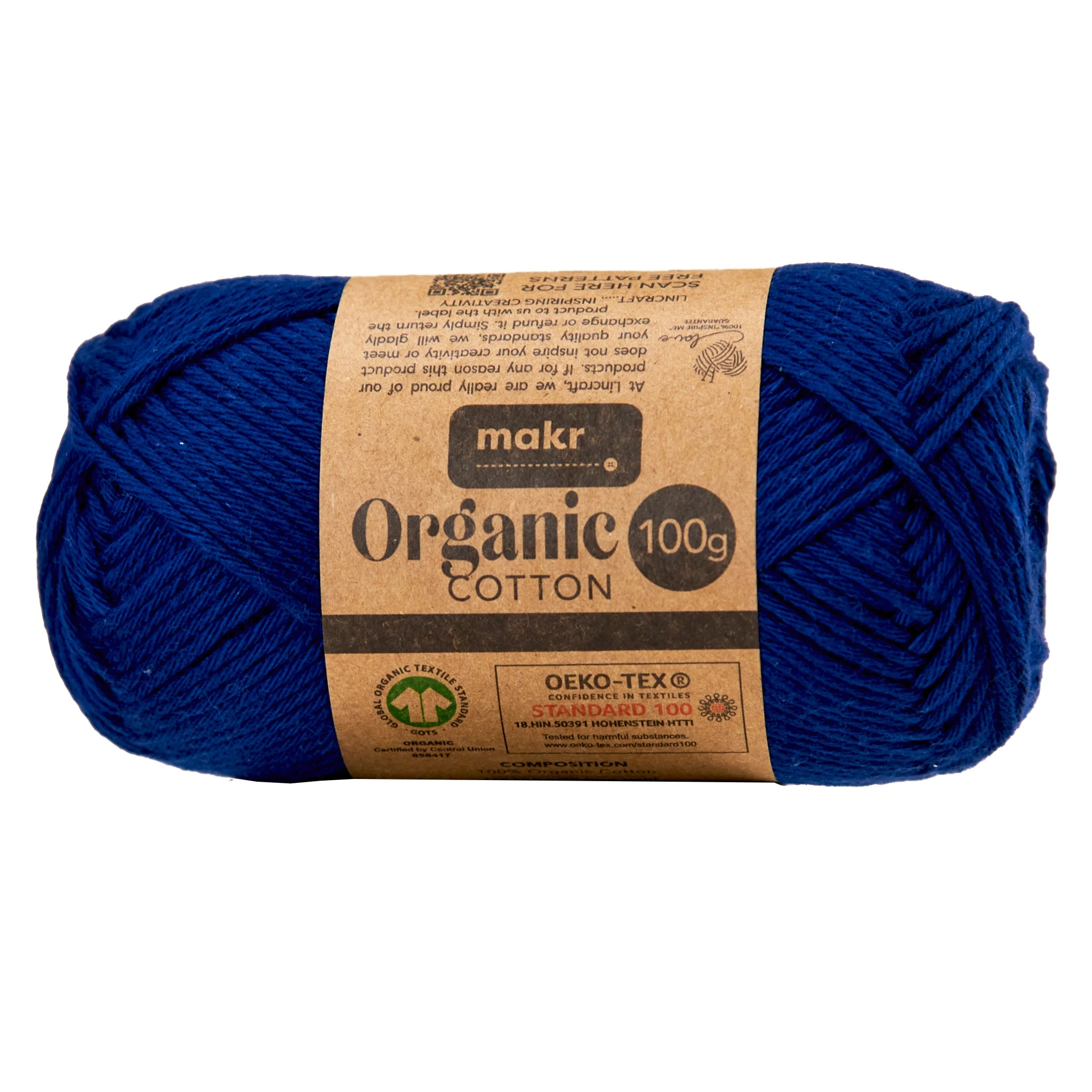 Makr Organic Cotton Crochet & Knitting Yarn, Navy- 100g Cotton Yarn