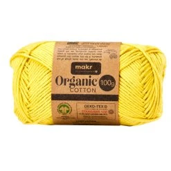 Makr Organic Cotton Crochet & Knitting Yarn, Yellow- 100g Cotton Yarn