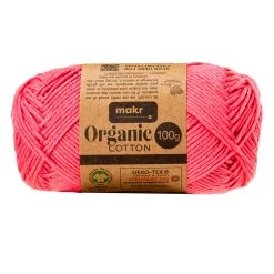 Makr Organic Cotton Crochet & Knitting Yarn, Coral- 100g Cotton Yarn