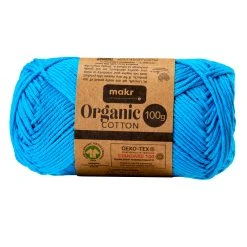 Makr Organic Cotton Crochet & Knitting Yarn, Aqua- 100g Cotton Yarn