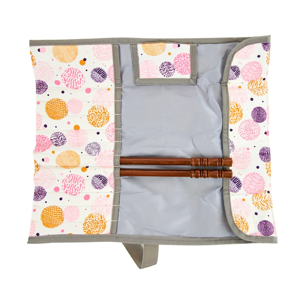 Mayd Knitting Needle/Accessories Wrap Bag, Pink Circles - Image 2