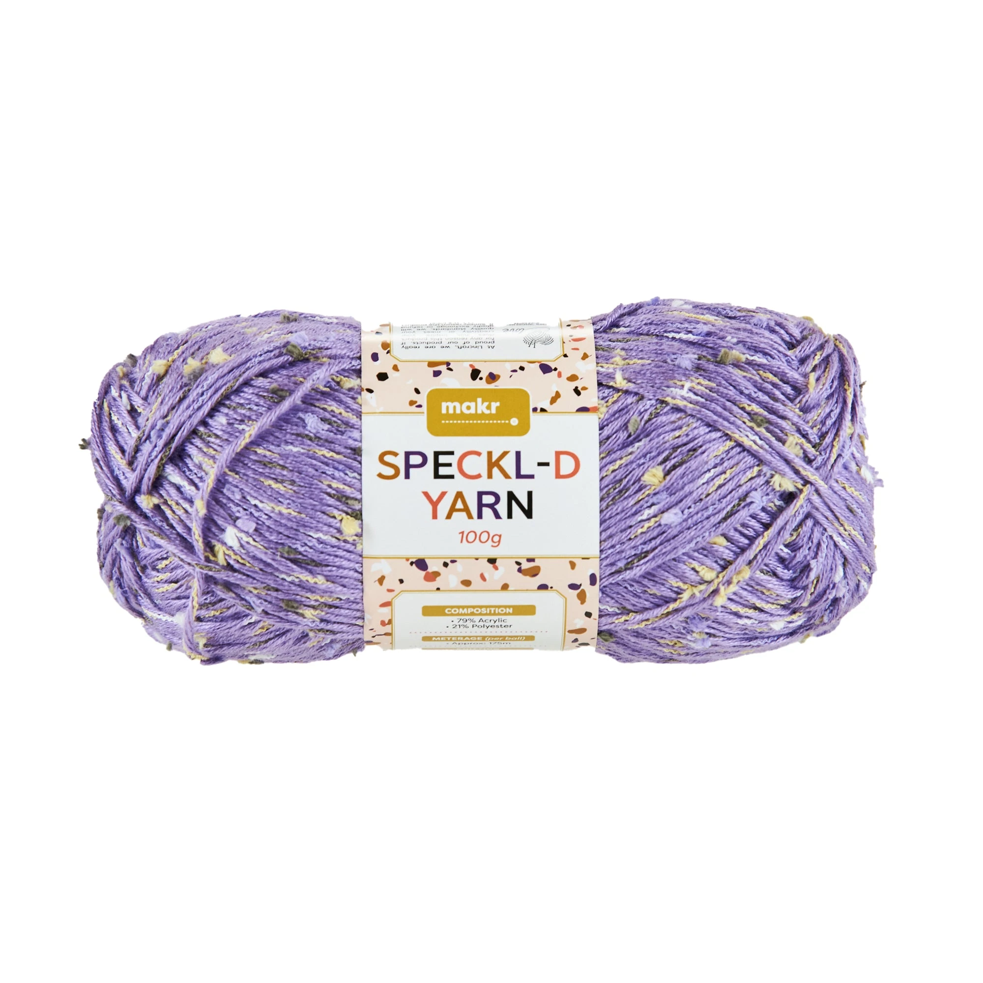 Makr Speckl-D Crochet & Knitting Yarn, Lavender Field- 100g Acrylic Polyester Yarn