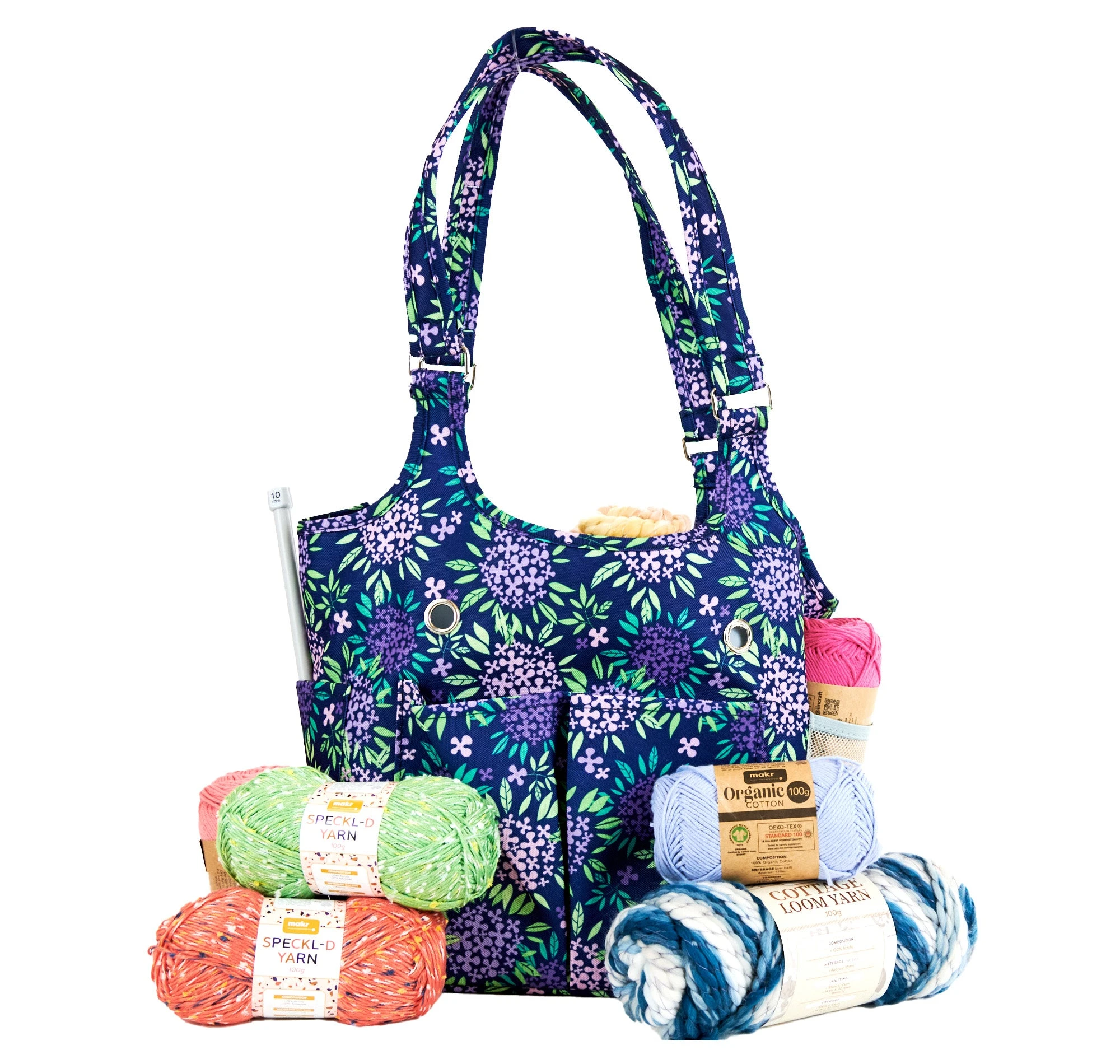 Makr Knitting Storage Bag Ultimate, Purple Floral- 26x17x27cm - Image 3