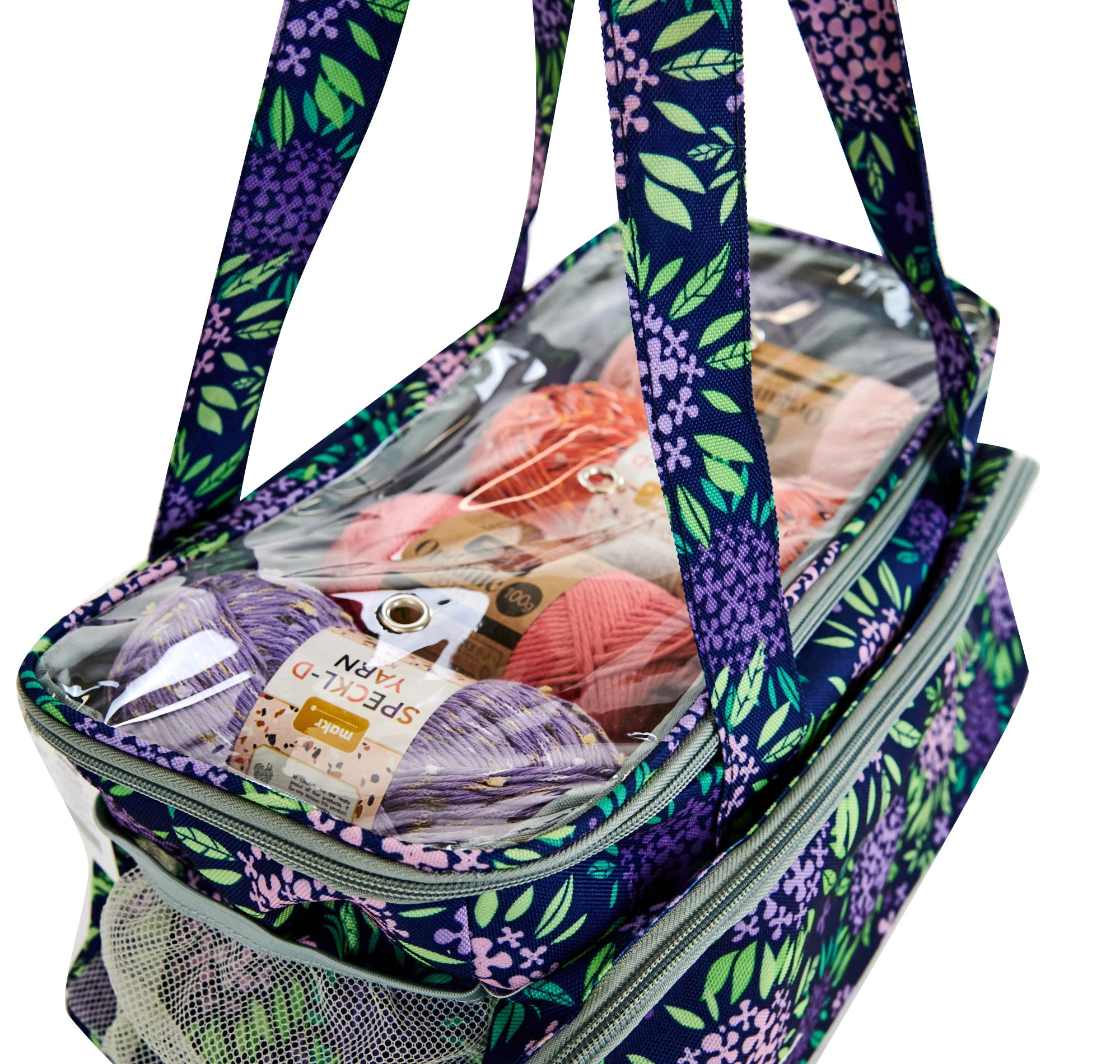 Makr Knitting Storage Bag Ultimate, Purple Floral- 38x19x18cm - Image 4