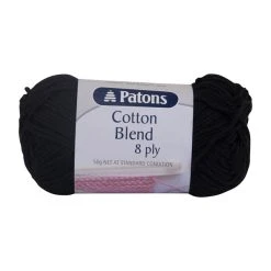 Patons Cotton Blend 8ply Crochet & Knitting Yarn, Black- 50g Cotton Acrylic Yarn