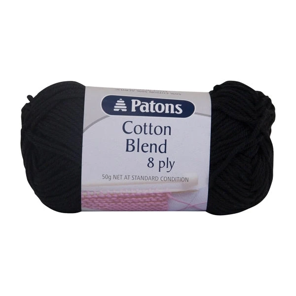 Patons Cotton Blend 8ply Crochet & Knitting Yarn, Black- 50g Cotton Acrylic Yarn