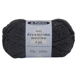 Patons Dreamtime Merino 4ply Crochet & Knitting Yarn, Charcoal- 50g Merino Wool Yarn