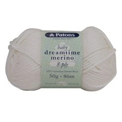 Patons Dreamtime Merino 8ply Crochet & Knitting Yarn, Buttermilk- 50g Merino Wool Yarn
