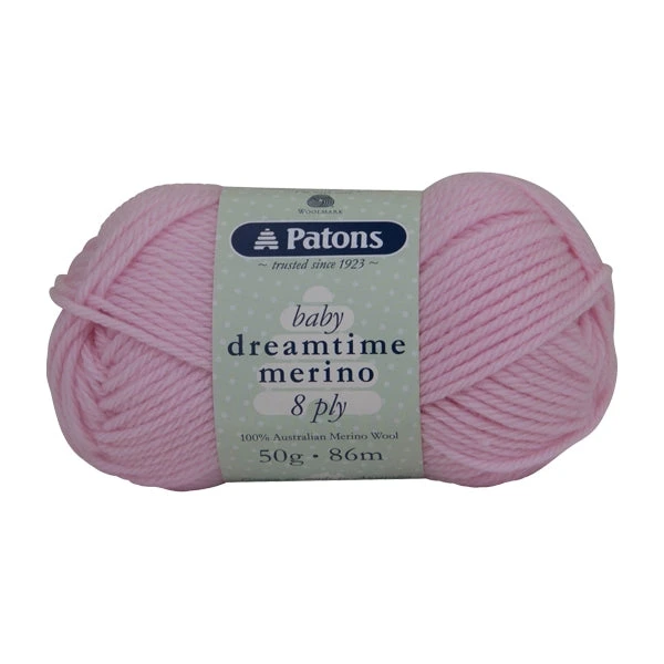 Patons Dreamtime Merino 8ply Crochet & Knitting Yarn, Sweet Pink- 50g Merino Wool Yarn