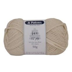 Patons Jet Yarn 12ply Crochet & Knitting Yarn, Cream- 50g Wool Alpaca Yarn