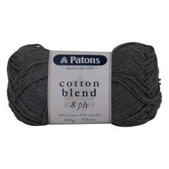 Patons Cotton Blend 8ply Crochet & Knitting Yarn, Charcoal- 50g Cotton Acrylic Yarn