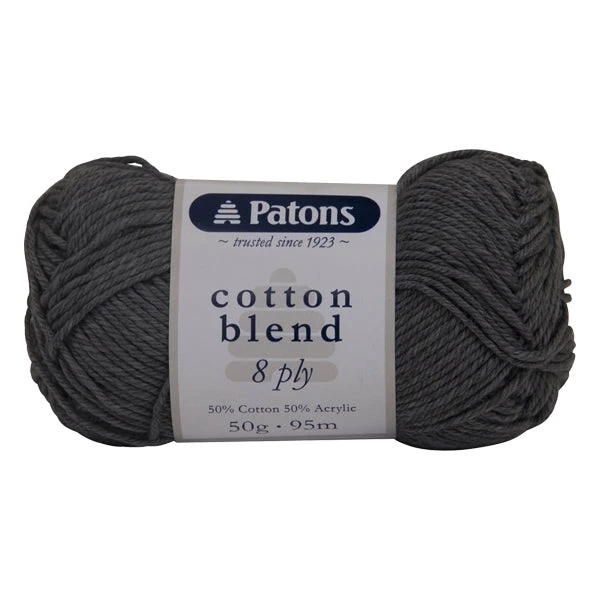 Patons Cotton Blend 8ply Crochet & Knitting Yarn, Charcoal- 50g Cotton Acrylic Yarn