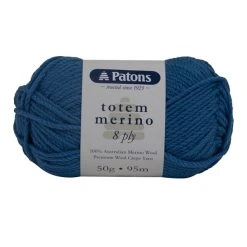 Patons Totem Merino 8ply Crochet & Knitting Yarn, Scuba Blue- 50g Merino Wool Yarn