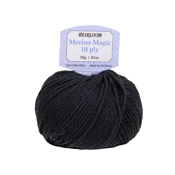 Heirloom Merino Magic 10ply Crochet & Knitting Yarn, Raven- 50g Wool Yarn