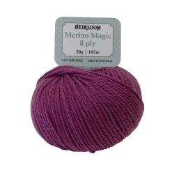 Heirloom Merino Magic 8ply Crochet & Knitting Yarn, Soft Plum- 50g Wool Yarn