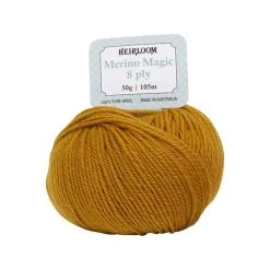 Heirloom Merino Magic 8ply Crochet & Knitting Yarn, Ochre- 50g Wool Yarn
