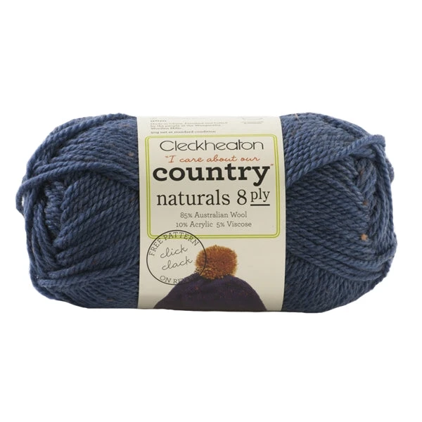 Cleckheaton Country Naturals 8ply Crochet & Knitting Yarn, Denim- 50g Wool Acrylic Viscose Yarn
