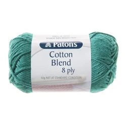 Patons Cotton Blend 8ply Crochet & Knitting Yarn, Persian Green- 50g Cotton Acrylic Yarn