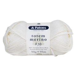 Patons Totem Merino 8ply Crochet & Knitting Yarn, Cream- 50g Merino Wool Yarn
