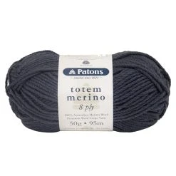 Patons Totem Merino 8ply Crochet & Knitting Yarn, Charcoal- 50g Merino Wool Yarn