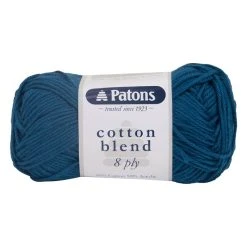Patons Cotton Blend 8ply Crochet & Knitting Yarn, Deepwater- 50g Cotton Acrylic Yarn