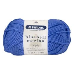 Patons Bluebell Merino 5ply Crochet & Knitting Yarn, Cerulean- 50g Merino Wool Yarn